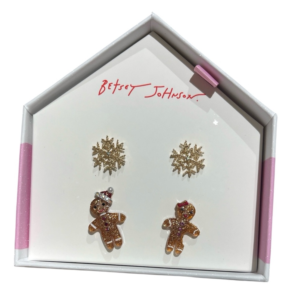BETSEY JOHNSON SNOWFLAKE & GINGERBREAD FESTIVE EARRING BOX SET